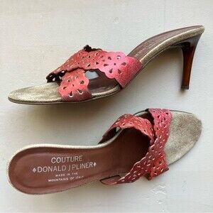 Couture by Donald J. Pliner Distressed Red Leather Heeled Slide Sandal Women 7.5